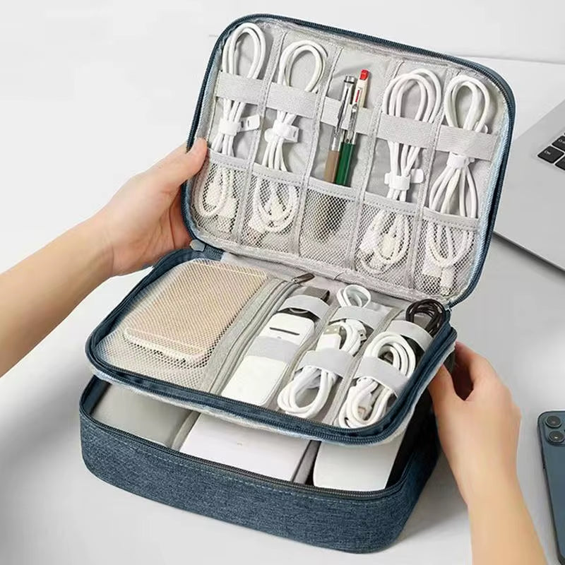 Electronics Organizer Travel Case Compact Waterproof Electronics Organizer Case Travel Essentials Cable Storage Bag for Mini